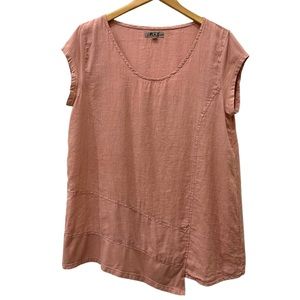 Flax Linen Tunic Urban Tee Dusty Pink Cap Sleeve Relaxed Lagenlook Medium